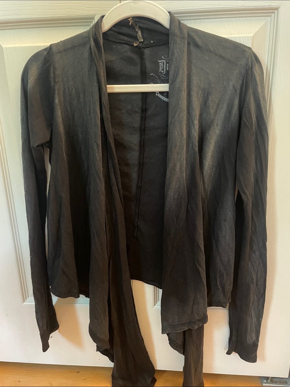 Black Open-Front Lightweight Women's tie front- wrap top
